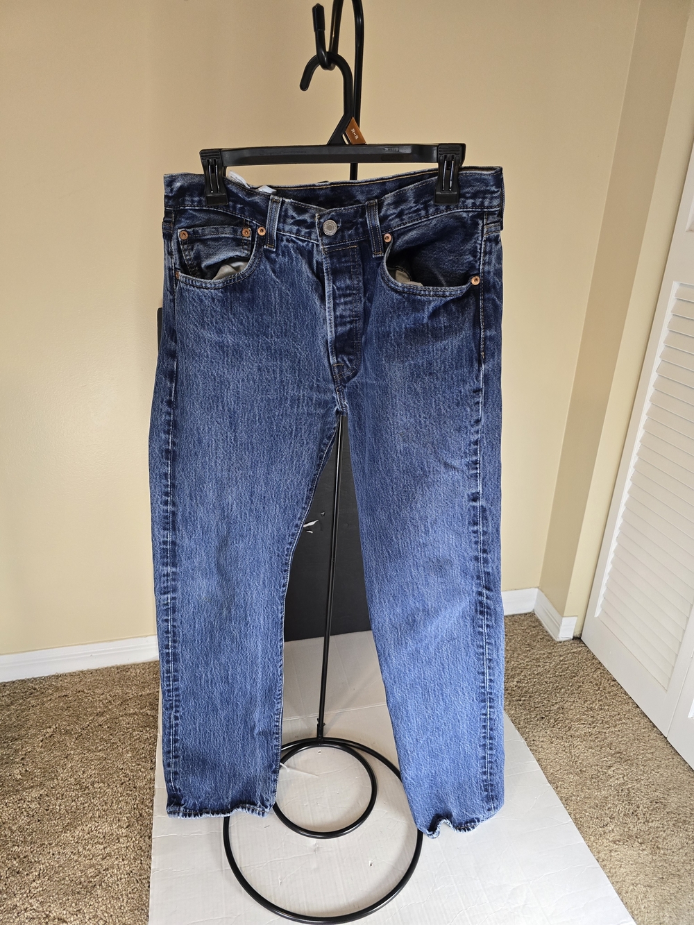 Levi's 501 Original Fit Men's Jeans 32x32 Dark Wash Blue Button Fly WaterLess